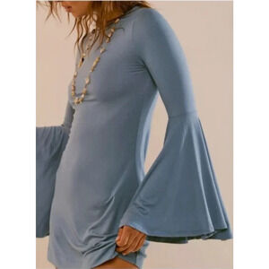Free People Beach Dare to Dance Blue Flared Sleeve Mini Dress XL Tall